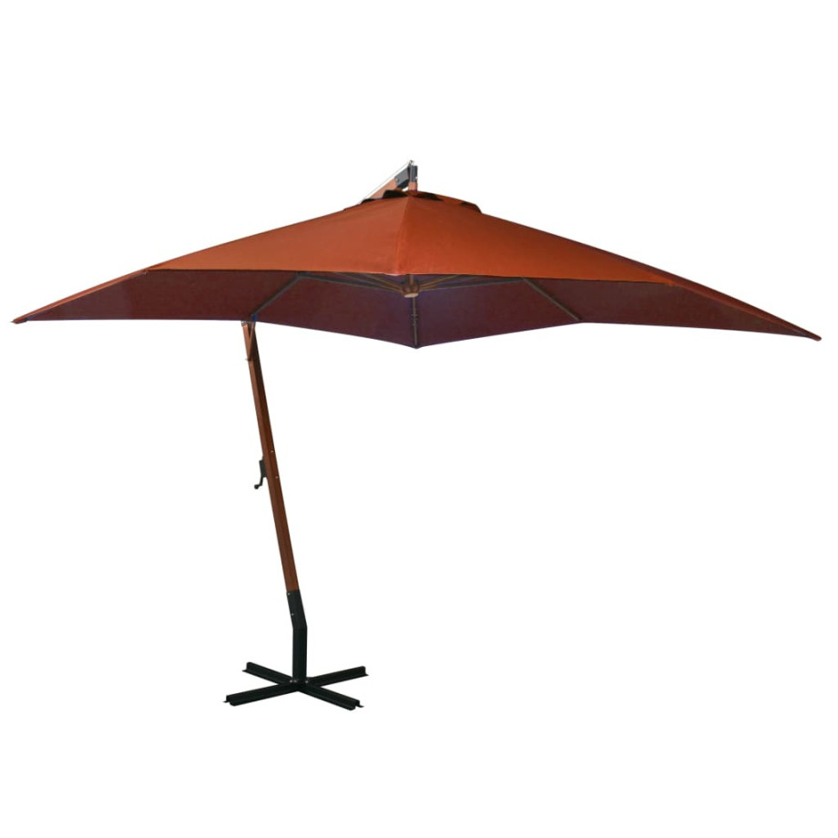 vidaXL Zweefparasol met paal 3x3 m massief vurenhout terracottakleurig afbeelding 1