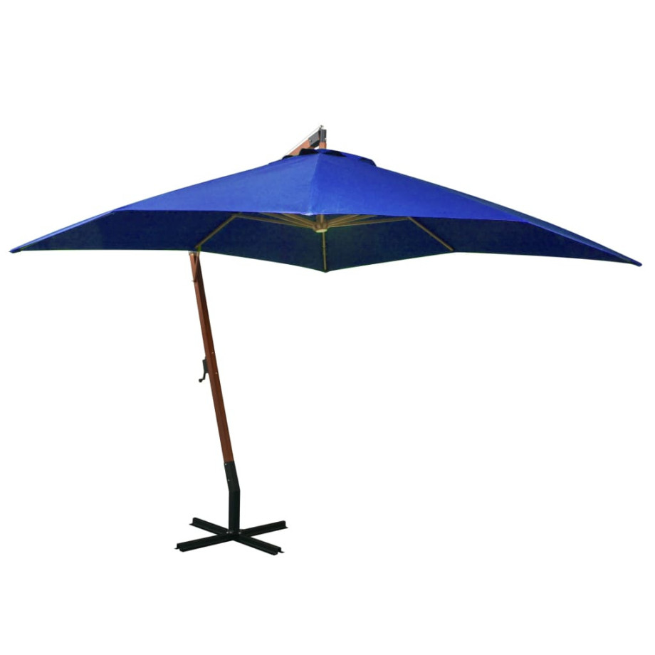 vidaXL Zweefparasol met paal 3x3 m massief vurenhout azuurblauw afbeelding 1