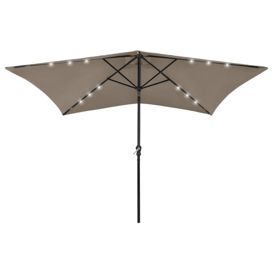 vidaXL Parasol met LED's en stalen paal 2x3 m taupe afbeelding 1