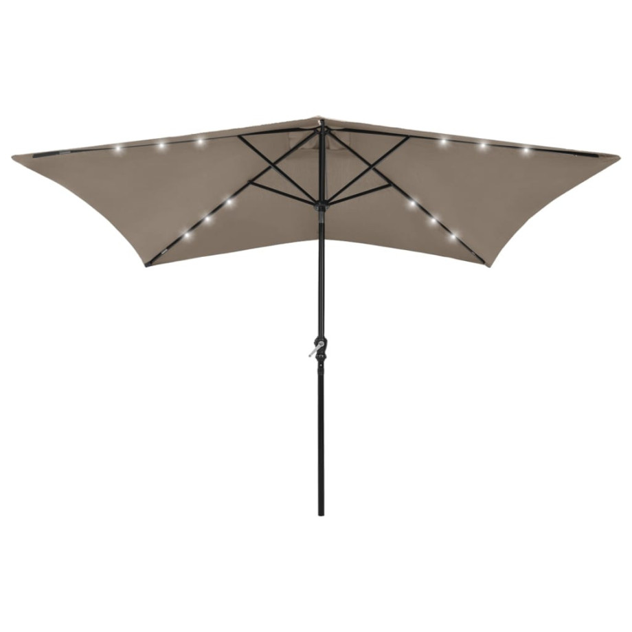 vidaXL Parasol met LED's en stalen paal 2x3 m taupe afbeelding 1