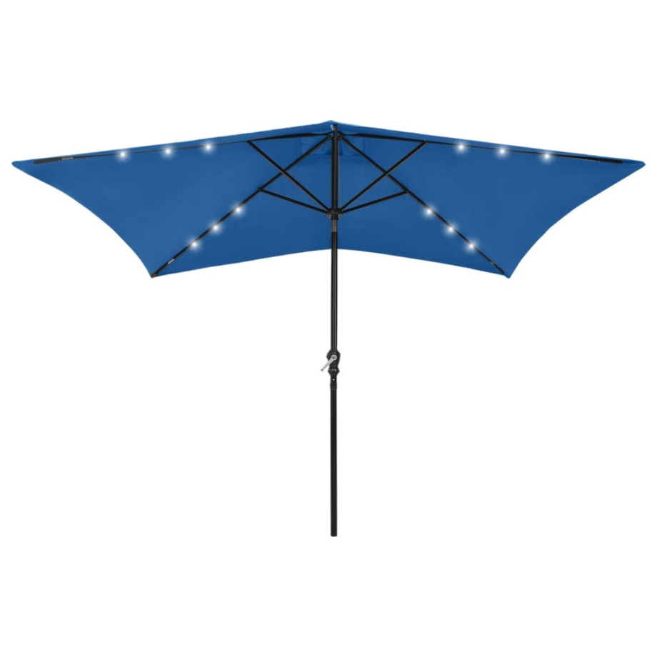 vidaXL Parasol met LED's en stalen paal 2x3 m azuurblauw afbeelding 1