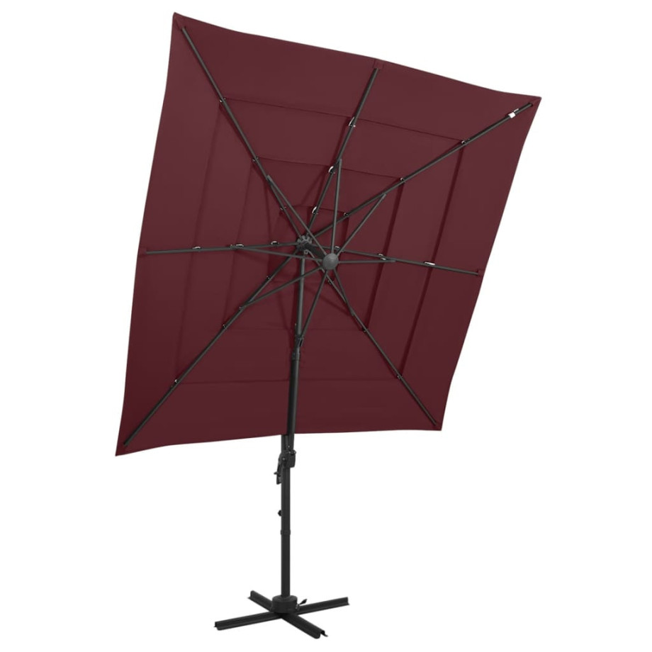 vidaXL Parasol 4-laags met aluminium paal 250x250 cm bordeauxrood afbeelding 1