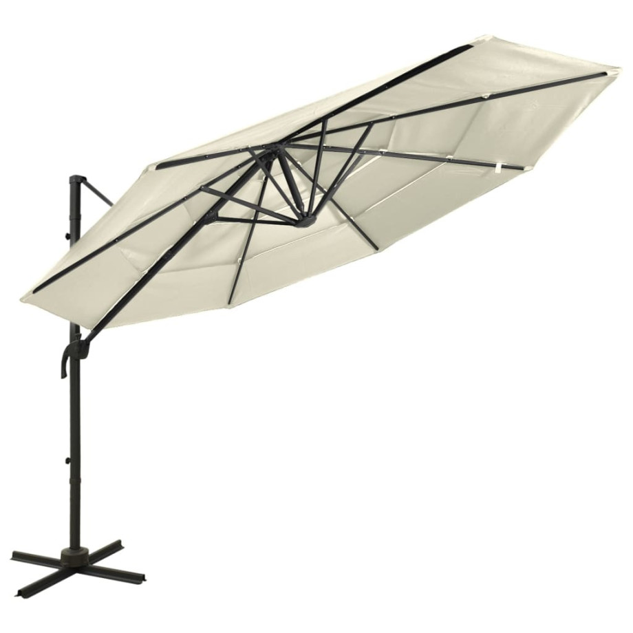 vidaXL Parasol 4-laags met aluminium paal 3x3 m zandkleurig afbeelding 1