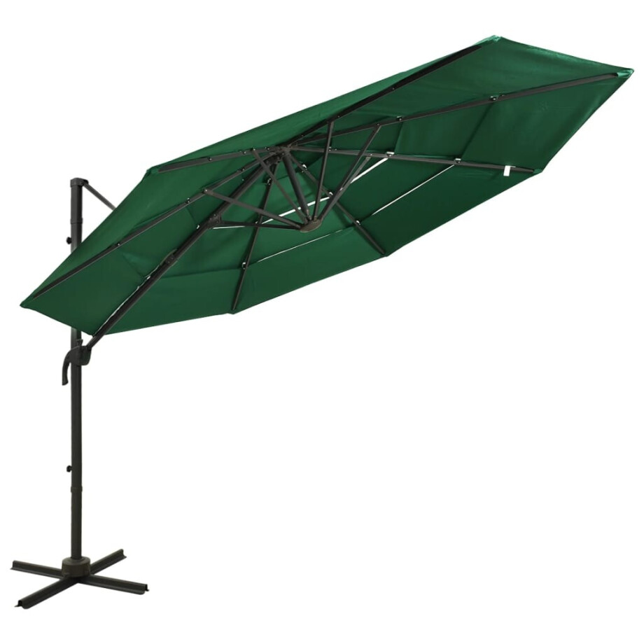 vidaXL Parasol 4-laags met aluminium paal 3x3 m groen afbeelding 1