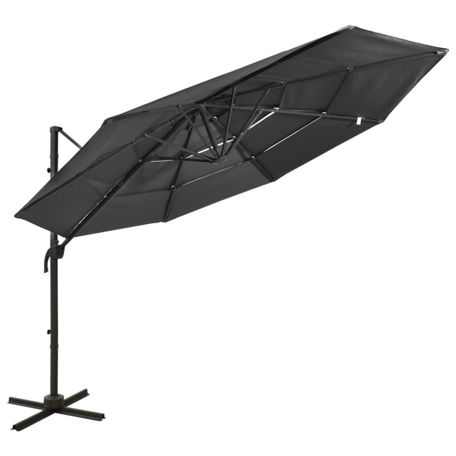 vidaXL Parasol 4-laags met aluminium paal 3x3 m antracietkleurig afbeelding 1