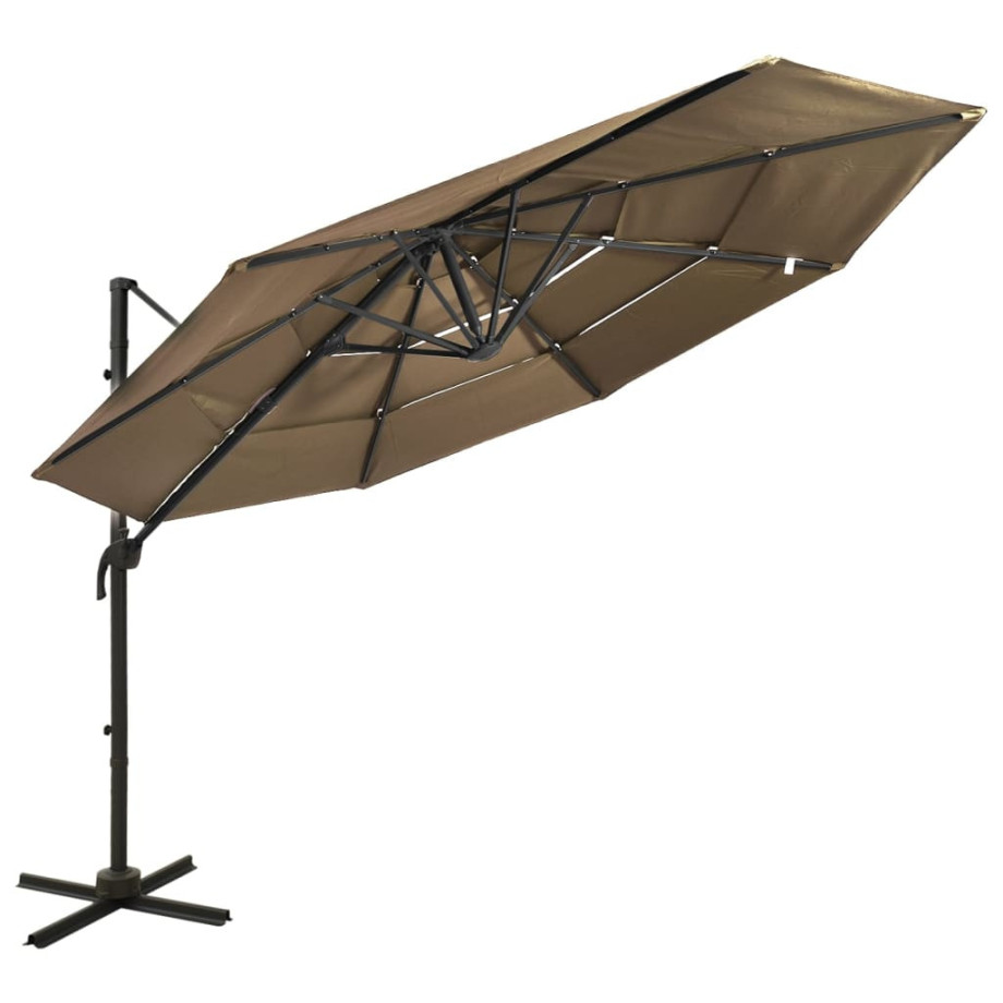 vidaXL Parasol 4-laags met aluminium paal 3x3 m taupe afbeelding 1