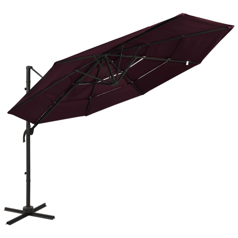 vidaXL Parasol 4-laags met aluminium paal 3x3 m bordeauxrood afbeelding 1