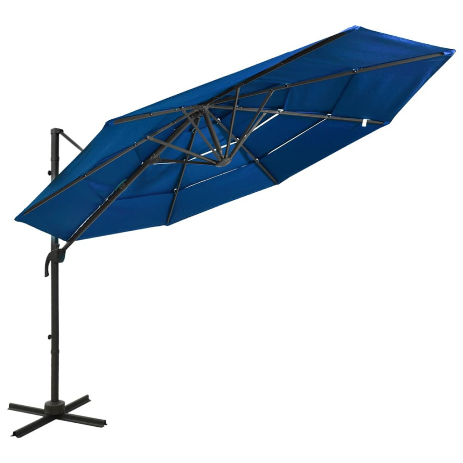 vidaXL Parasol 4-laags met aluminium paal 3x3 m azuurblauw afbeelding 1