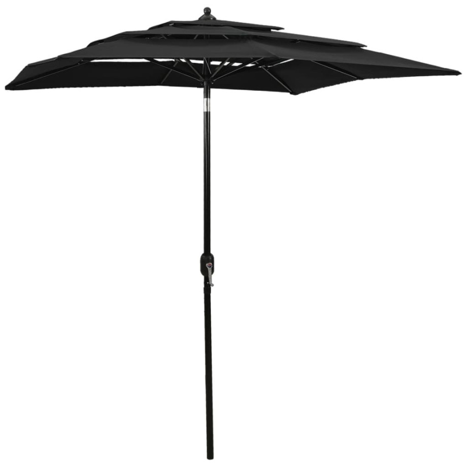 vidaXL Parasol 3-laags met aluminium paal 2x2 m zwart afbeelding 1