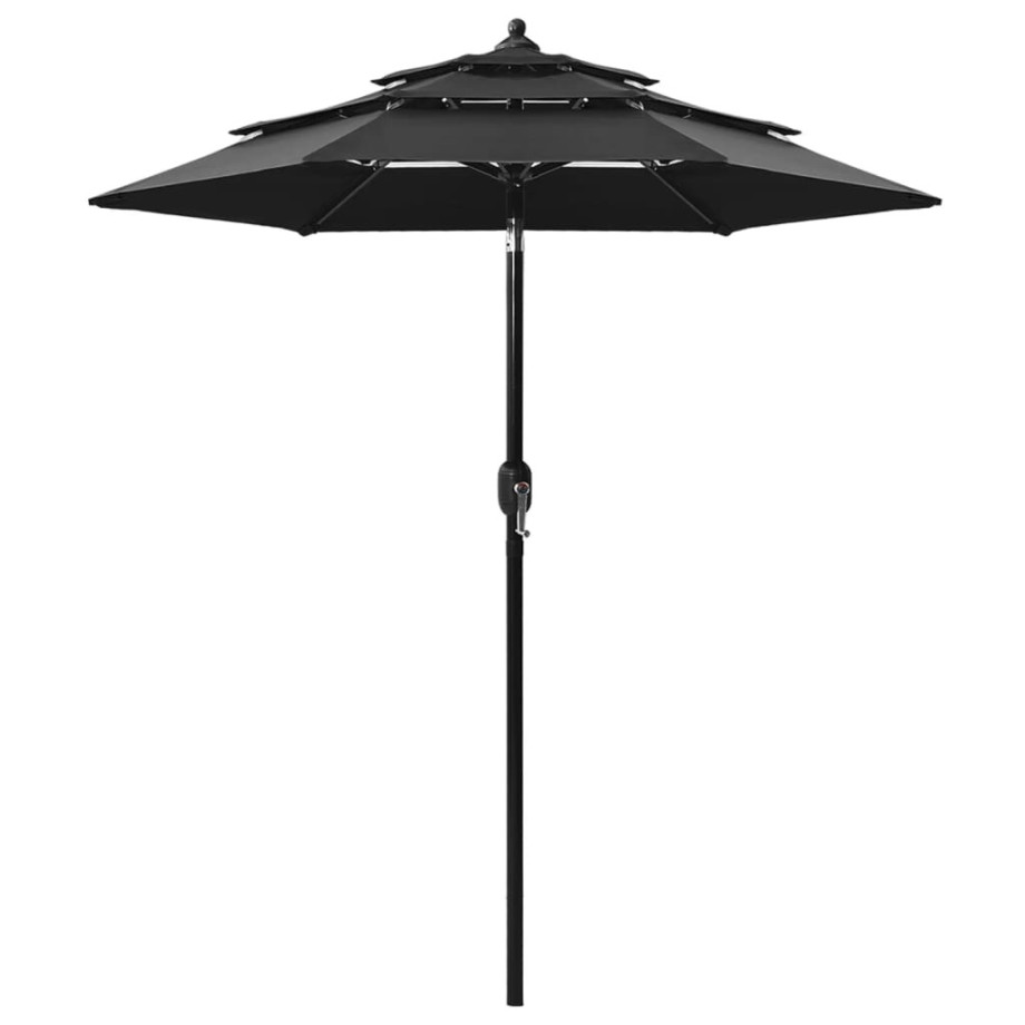 vidaXL Parasol 3-laags met aluminium paal 2 m zwart afbeelding 1