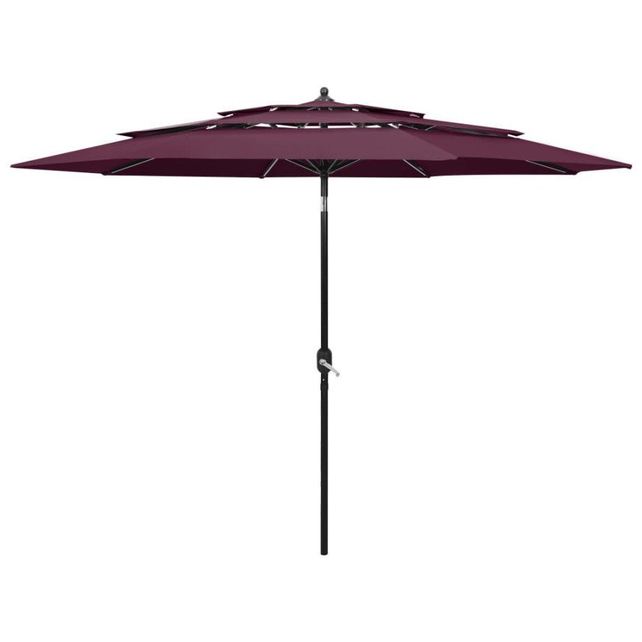 vidaXL Parasol 3-laags met aluminium paal 3 m bordeauxrood afbeelding 1