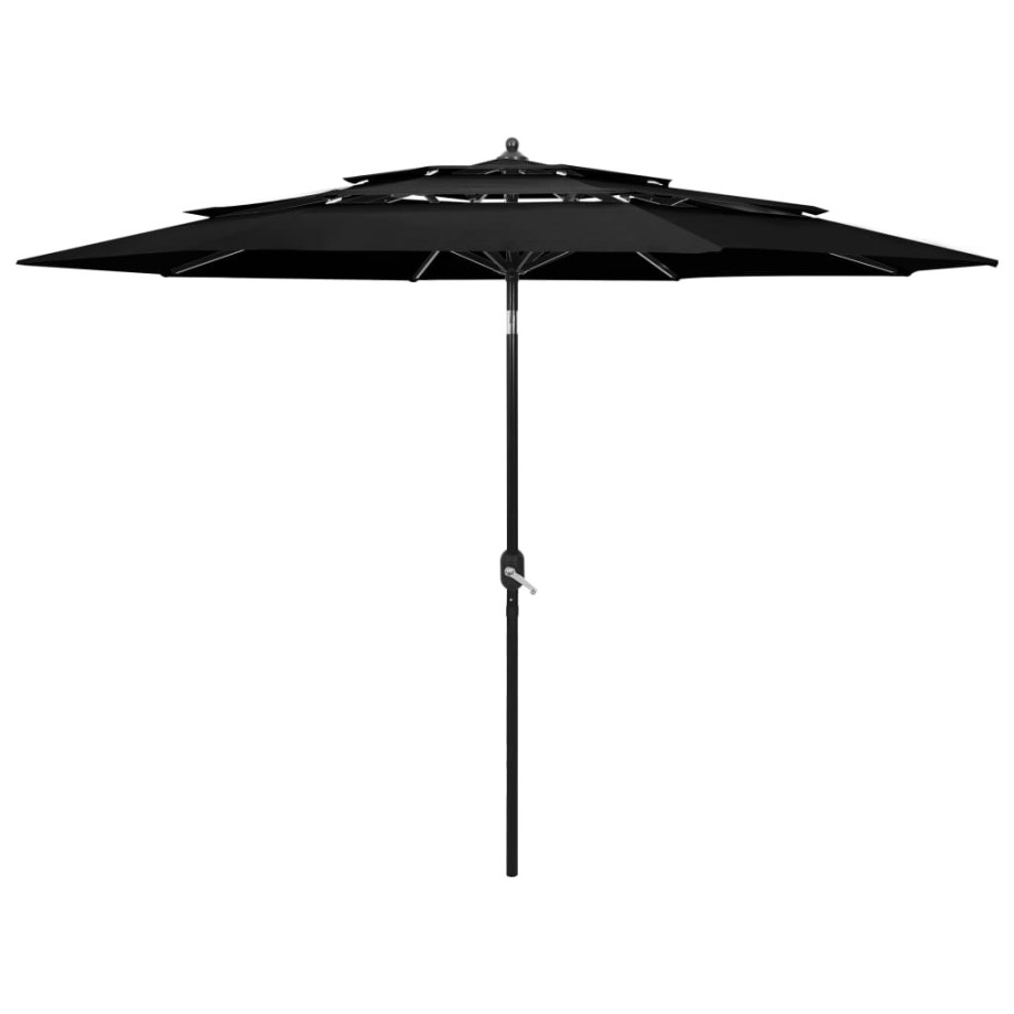 vidaXL Parasol 3-laags met aluminium paal 3 m zwart afbeelding 1