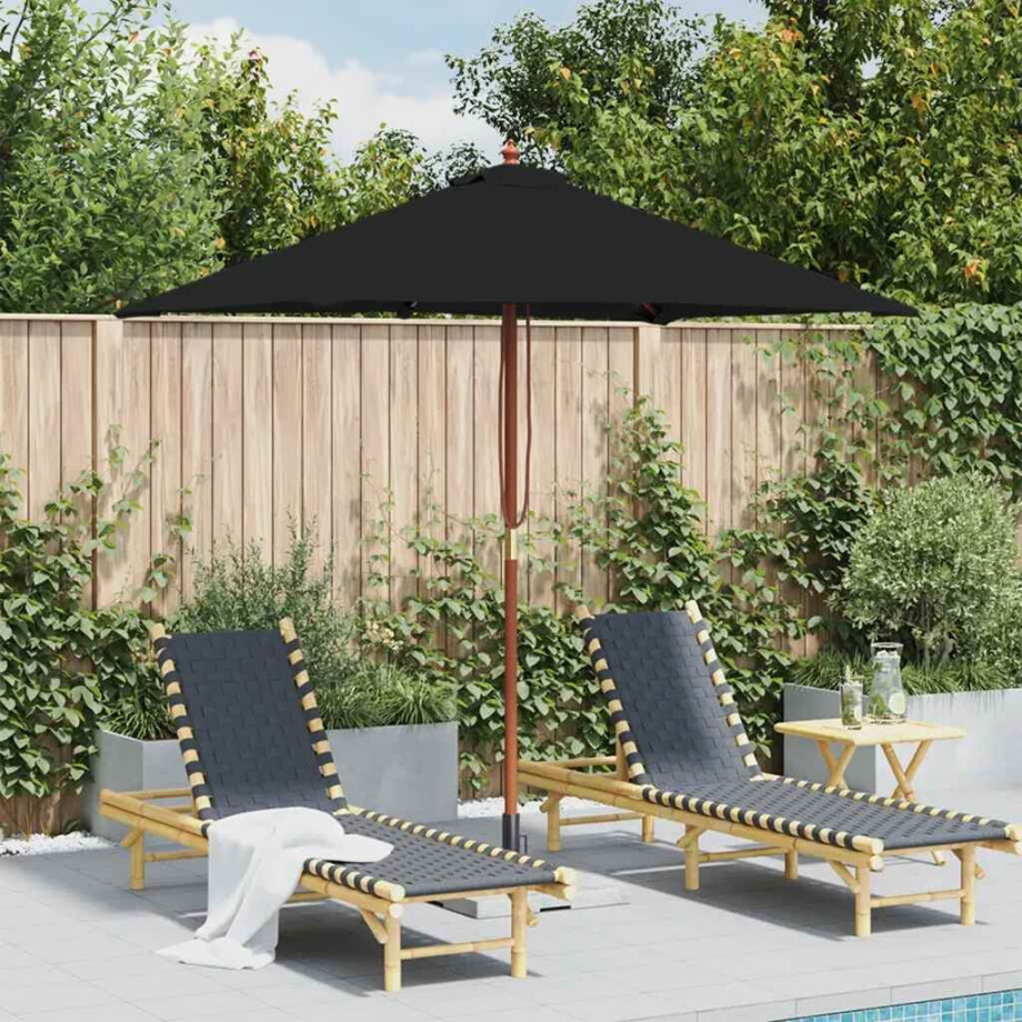 vidaXL Parasol met houten paal 150x200 cm zwart vidaXL Parasol met houten paal 150x200 cm zwart afbeelding 1