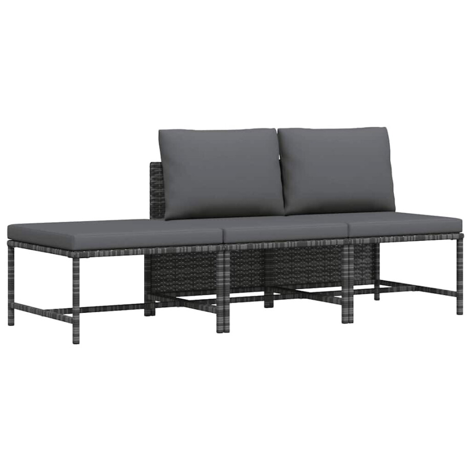 vidaXL 3-delige Loungeset met kussens poly rattan grijs vidaXL 3-delige Loungeset met kussens poly rattan grijs afbeelding 1