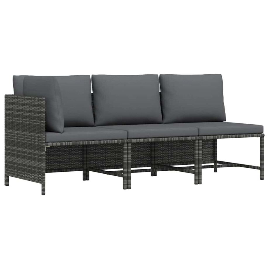 vidaXL 3-delige Loungeset met kussens poly rattan grijs vidaXL 3-delige Loungeset met kussens poly rattan grijs afbeelding 1