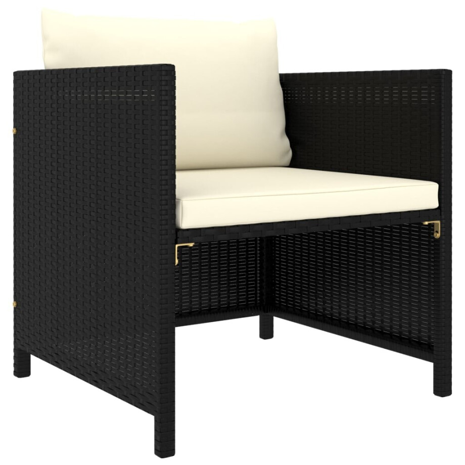 vidaXL Tuinbank met kussens poly rattan zwart afbeelding 1