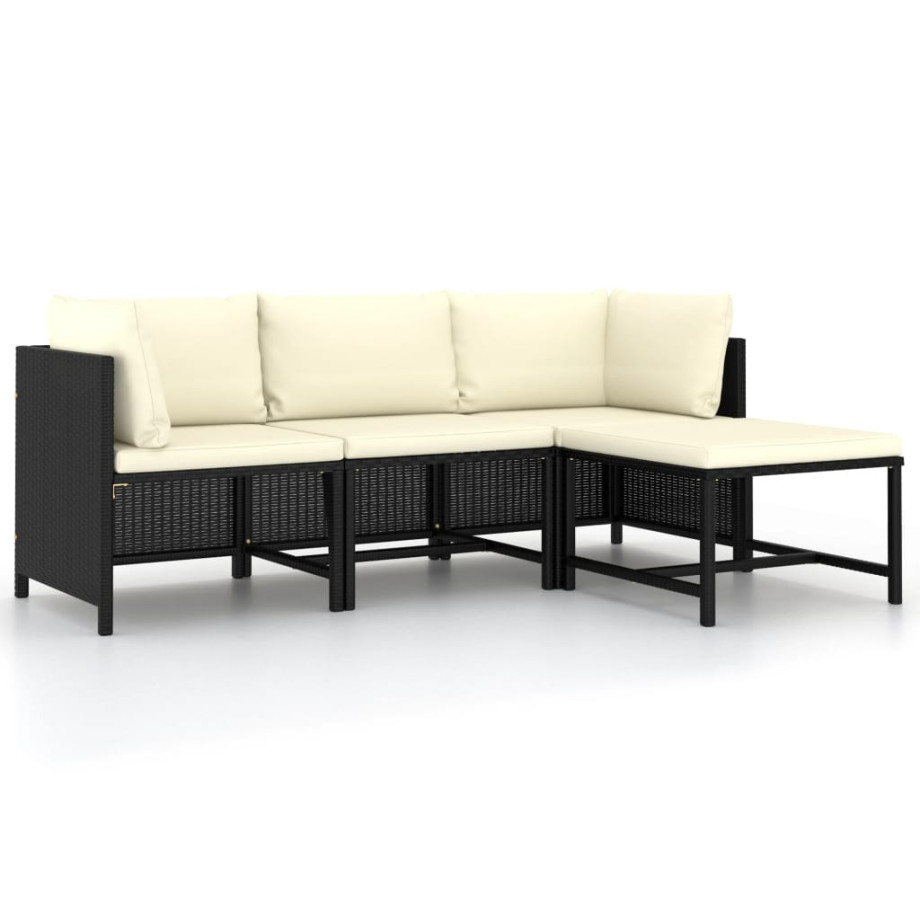 vidaXL 4-delige Loungeset met kussens poly rattan zwart afbeelding 1