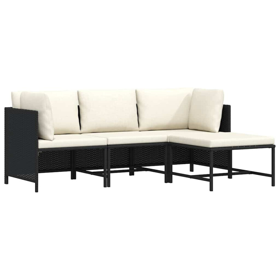 vidaXL 4-delige Loungeset met kussens poly rattan zwart vidaXL 4-delige Loungeset met kussens poly rattan zwart afbeelding 1