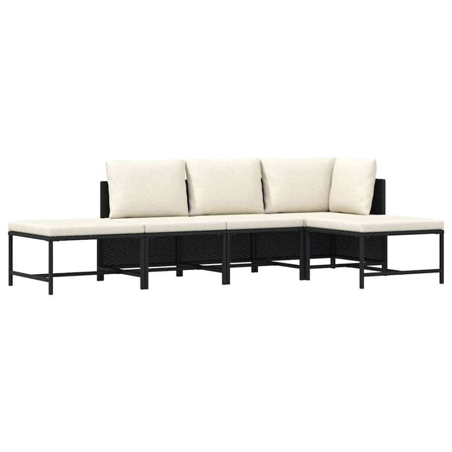 vidaXL 5-delige Loungeset met kussens poly rattan zwart afbeelding 1