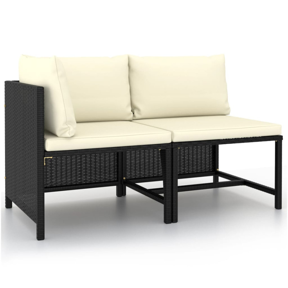 vidaXL 2-delige Loungeset met kussens poly rattan zwart afbeelding 1