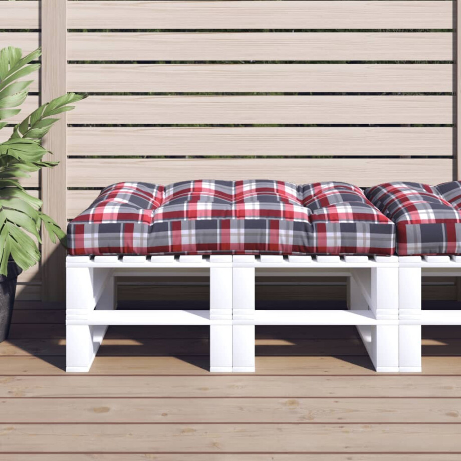 vidaXL Palletkussen 120x80x12 cm stof ruitpatroon rood afbeelding 1