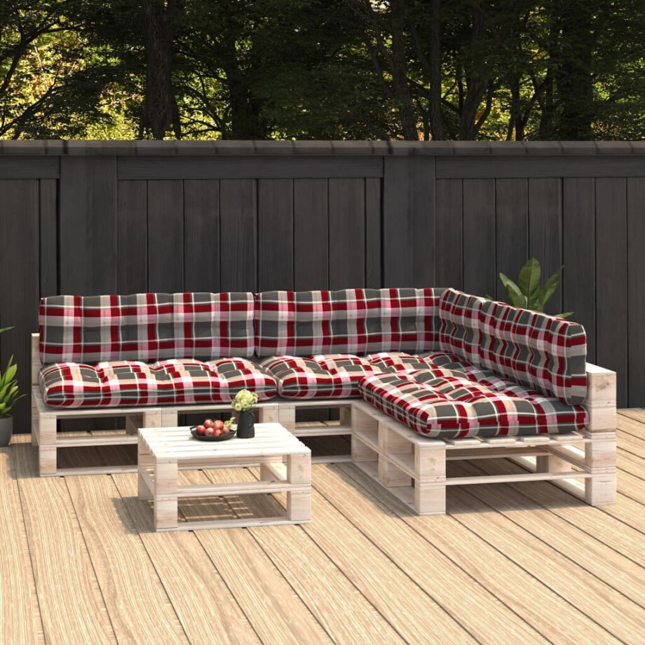 vidaXL Bankkussens pallet 7 st ruitpatroon rood afbeelding 1