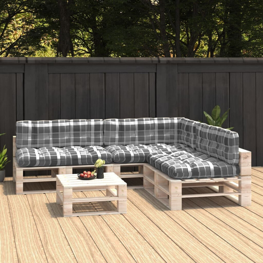 vidaXL Bankkussens pallet 7 st ruitpatroon grijs vidaXL Bankkussens pallet 7 st ruitpatroon grijs afbeelding 1