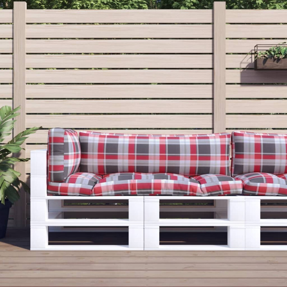 vidaXL Palletkussens 3 st ruitpatroon stof rood afbeelding 1