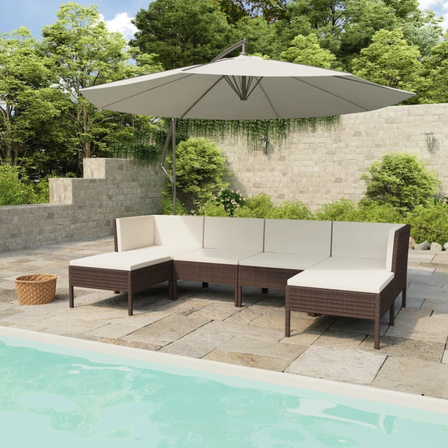 vidaXL 6-delige Loungeset met kussens poly rattan bruin vidaXL 6-delige Loungeset met kussens poly rattan bruin afbeelding 1