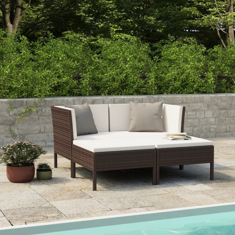 vidaXL 4-delige Loungeset met kussens poly rattan bruin afbeelding 1
