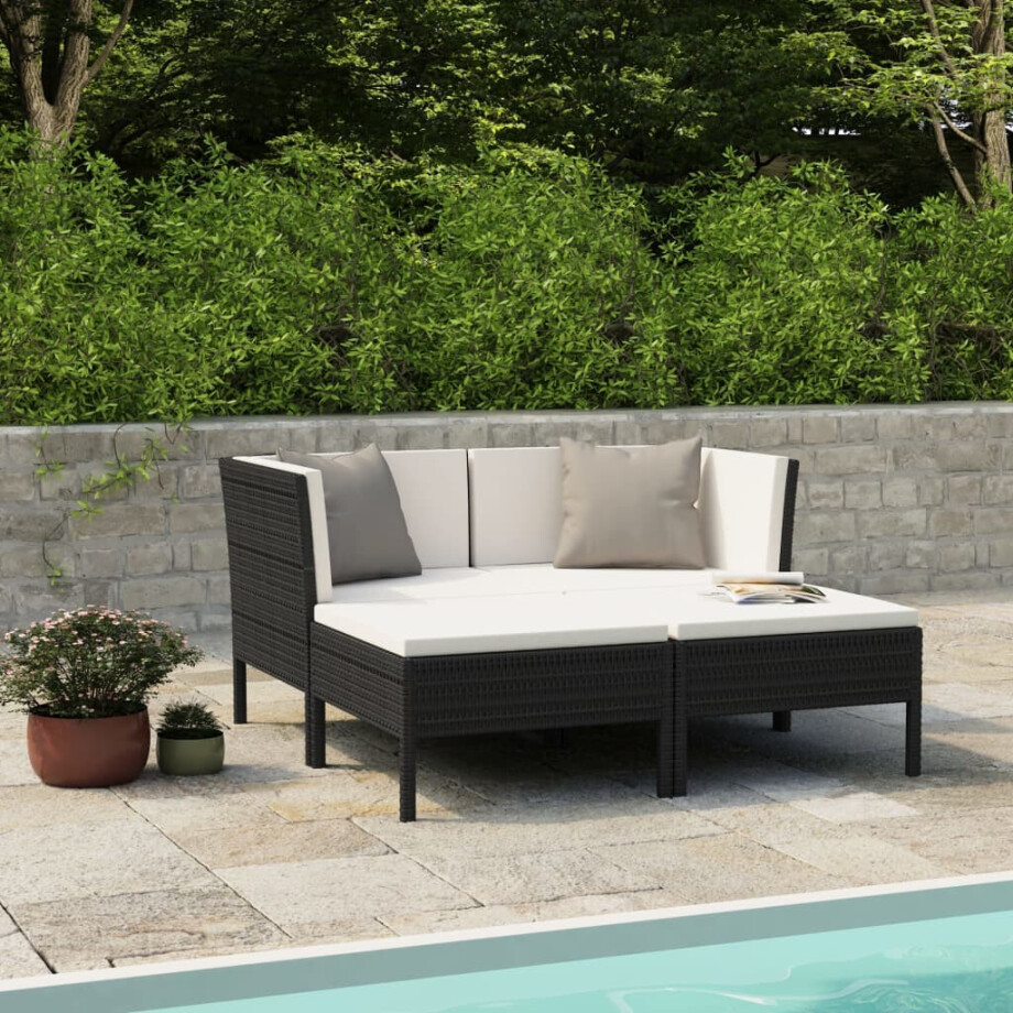 vidaXL 4-delige Loungeset met kussens poly rattan zwart afbeelding 1