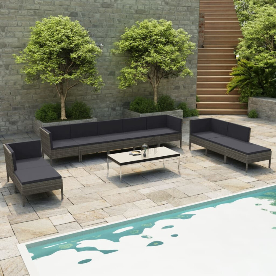 vidaXL 10-delige Loungeset met kussens poly rattan grijs afbeelding 1
