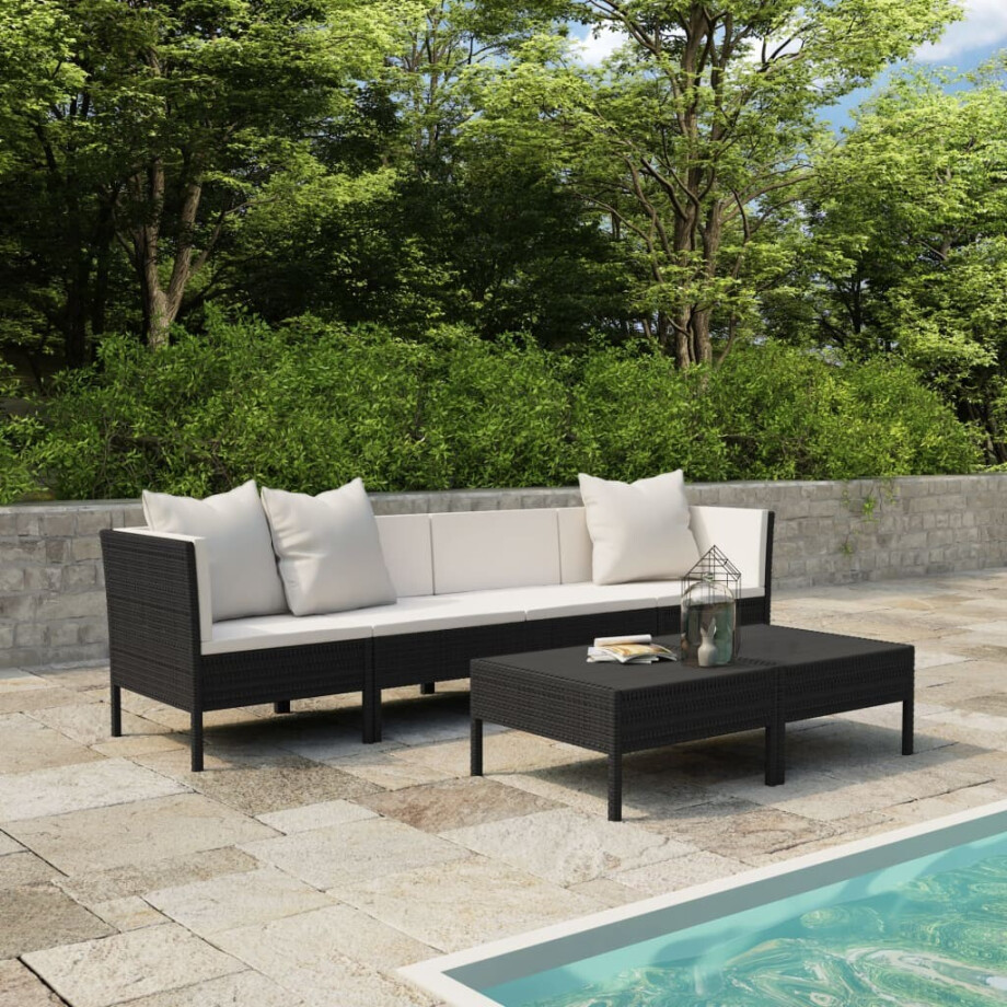 vidaXL 6-delige Loungeset met kussens poly rattan zwart afbeelding 1