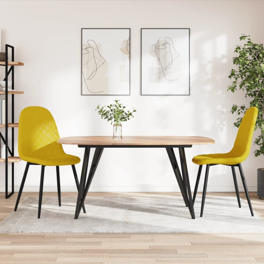 vidaXL Eetkamerstoelen 2 st fluweel mosterdgeel afbeelding 1