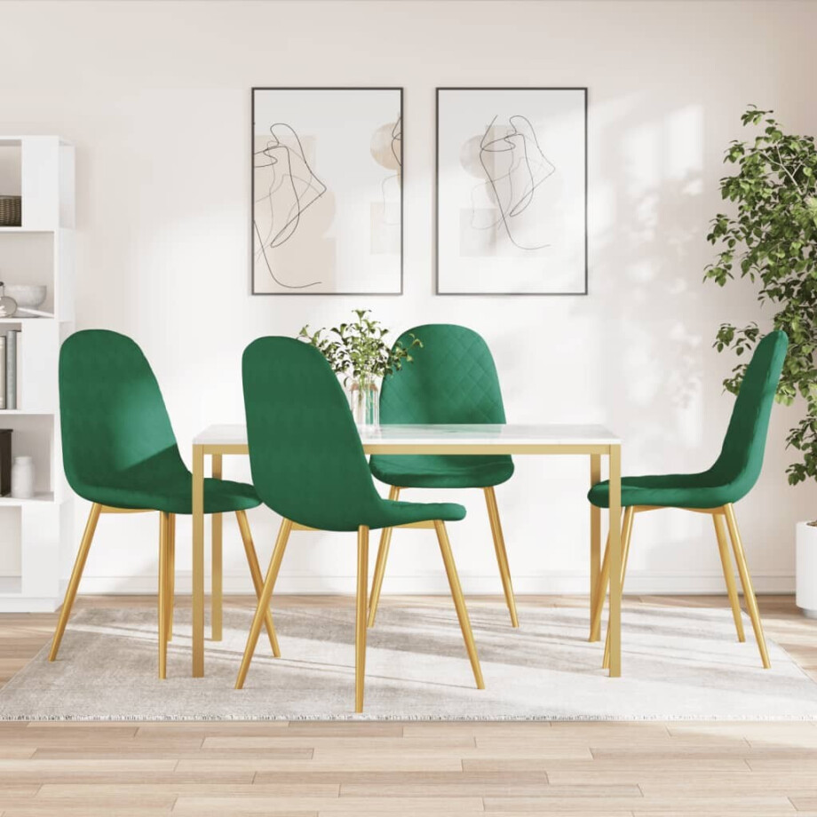 vidaXL Eetkamerstoelen 4 st fluweel donkergroen vidaXL Eetkamerstoelen 4 st fluweel donkergroen afbeelding 1