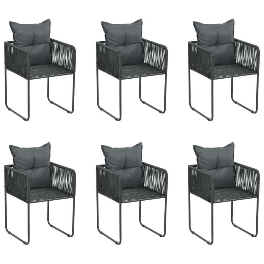 vidaXL Tuinstoelen 6 st met kussens poly rattan zwart afbeelding 1