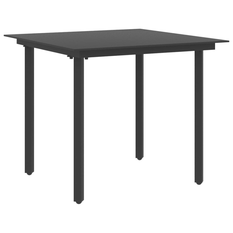 vidaXL Tuintafel 80x80x74 cm staal en glas zwart afbeelding 1