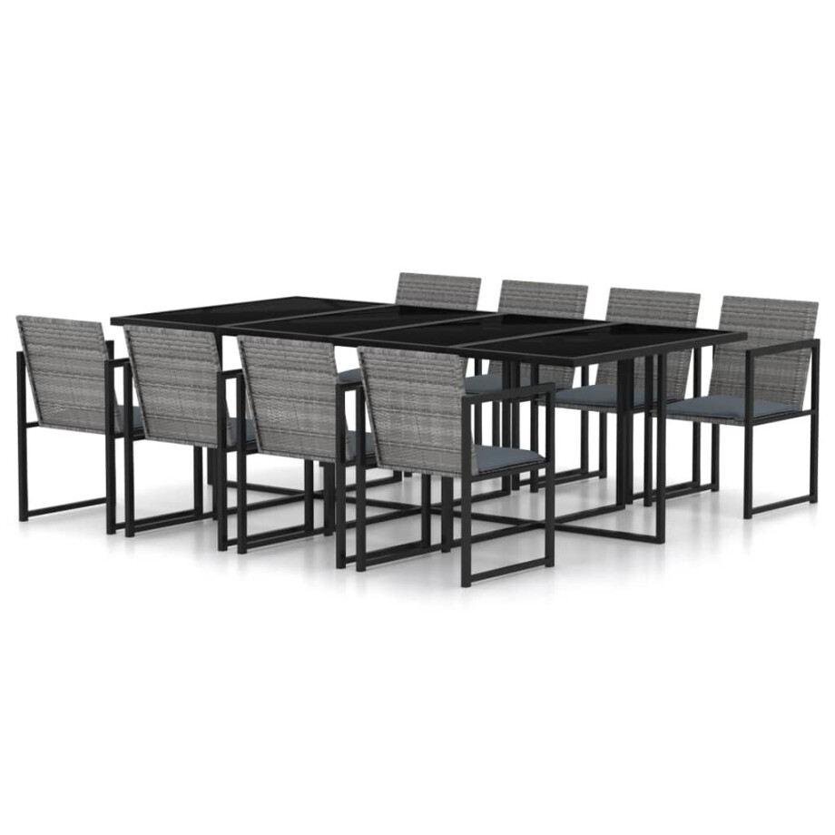 vidaXL 9-delige Tuinset met kussens poly rattan grijs afbeelding 1