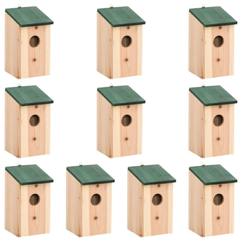 vidaXL Vogelhuisjes 10 st 12x12x22 cm massief vurenhout afbeelding 1