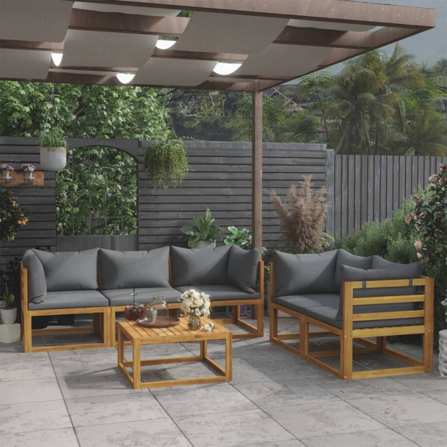 vidaXL 6-delige Loungeset met kussens massief acaciahout vidaXL 6-delige Loungeset met kussens massief acaciahout afbeelding 1