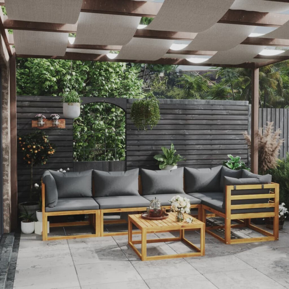 vidaXL 6-delige Loungeset met kussens massief acaciahout vidaXL 6-delige Loungeset met kussens massief acaciahout afbeelding 1