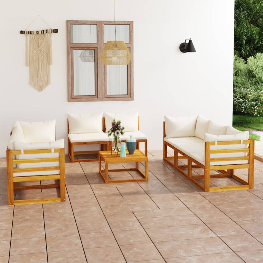 vidaXL 9-delige Loungeset met kussens massief acaciahout crème vidaXL 9-delige Loungeset met kussens massief acaciahout crème afbeelding 1