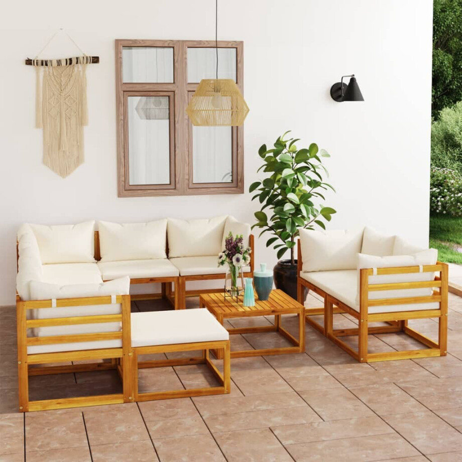 vidaXL 10-delige Loungeset met kussens massief acaciahout crème afbeelding 1