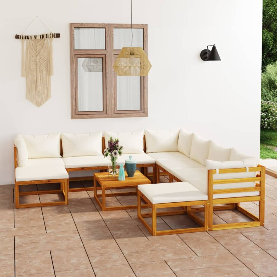 vidaXL 11-delige Loungeset met kussens massief acaciahout crème vidaXL 11-delige Loungeset met kussens massief acaciahout crème afbeelding 1