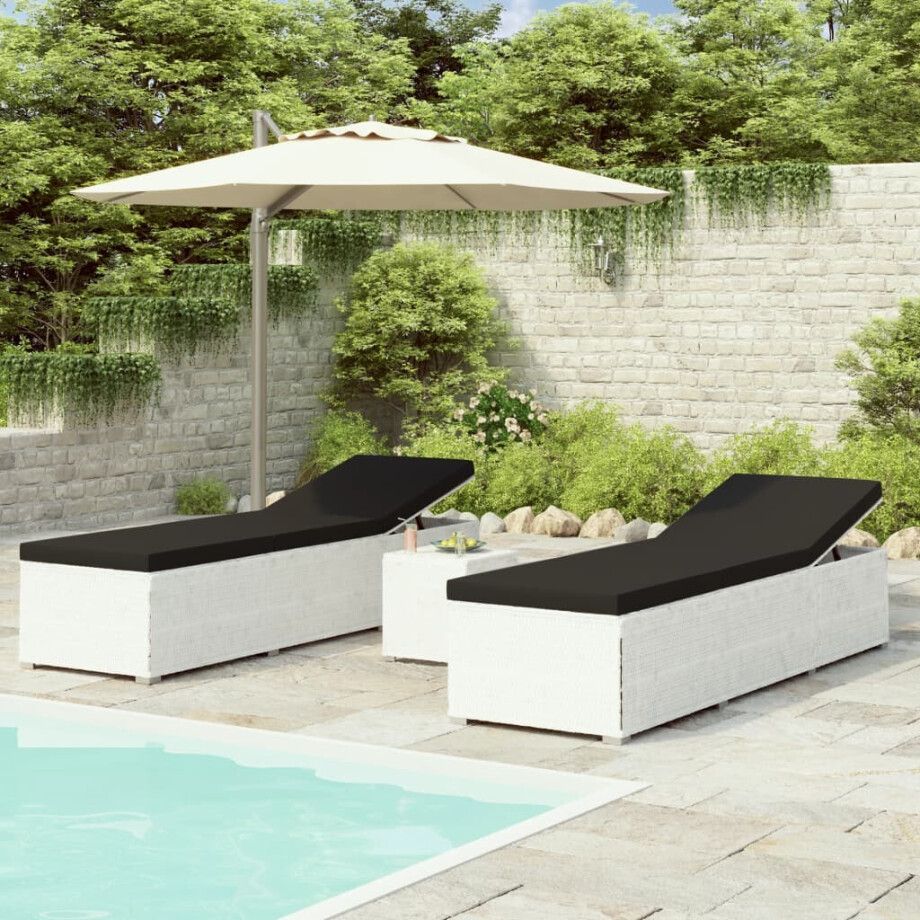 vidaXL 3-delige Ligbeddenset met theetafel poly rattan wit afbeelding 1