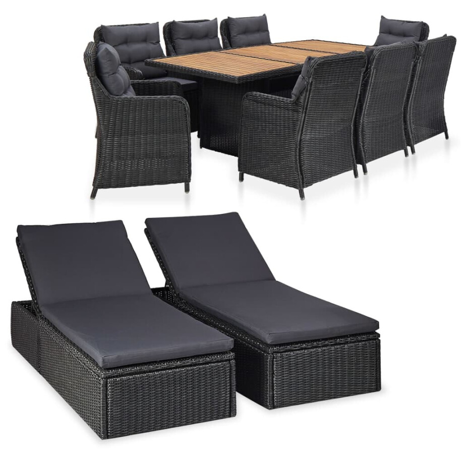 vidaXL 11-delige Tuinset poly rattan zwart afbeelding 1