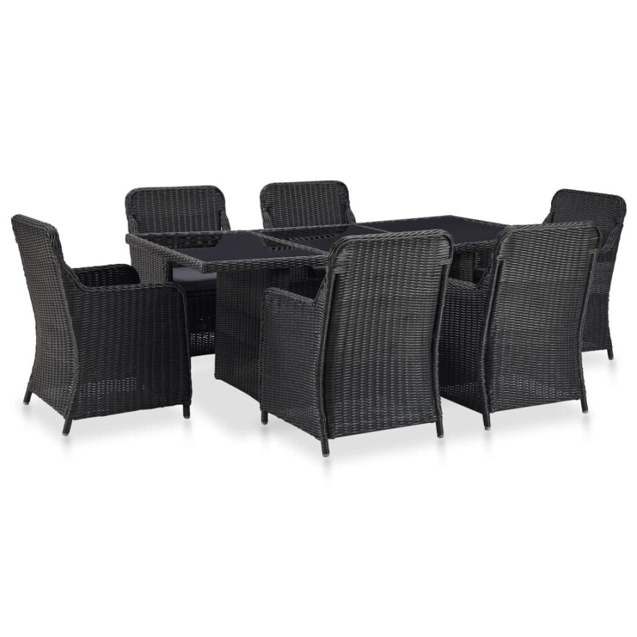 vidaXL 7-delige Tuinset poly rattan zwart afbeelding 1