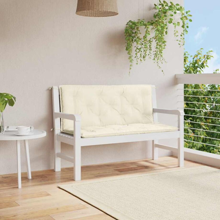 vidaXL Tuinbankkussen 120x(50+50)x7 cm oxford stof crèmewit afbeelding 1