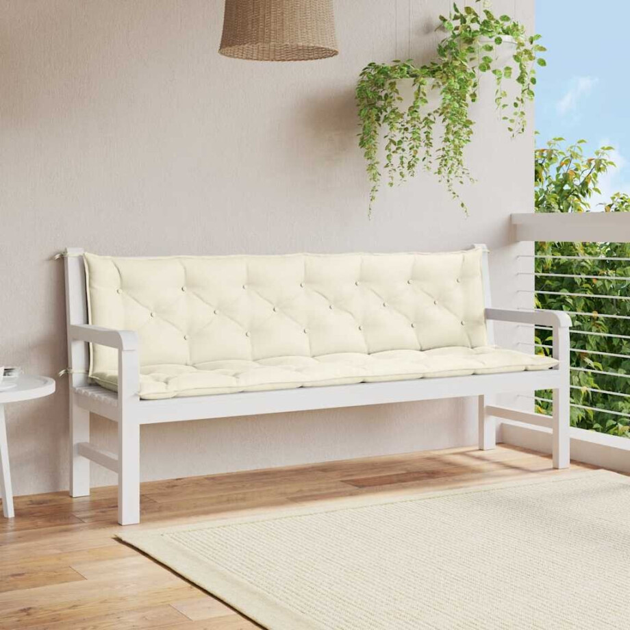 vidaXL Tuinbankkussen 200x(50+50)x7 cm oxford stof crèmewit afbeelding 1