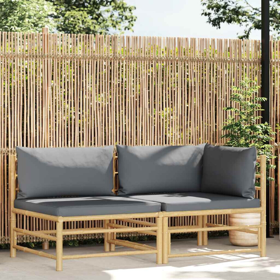 vidaXL 2-delige Loungeset met donkergrijze kussens bamboe vidaXL 2-delige Loungeset met donkergrijze kussens bamboe afbeelding 1